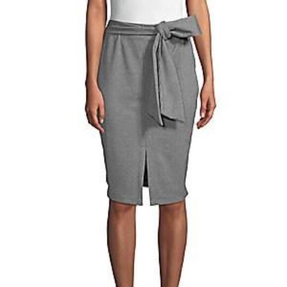 Few Moda Tie Front Grey Houndstooth Belted Pencil Skirt Size S